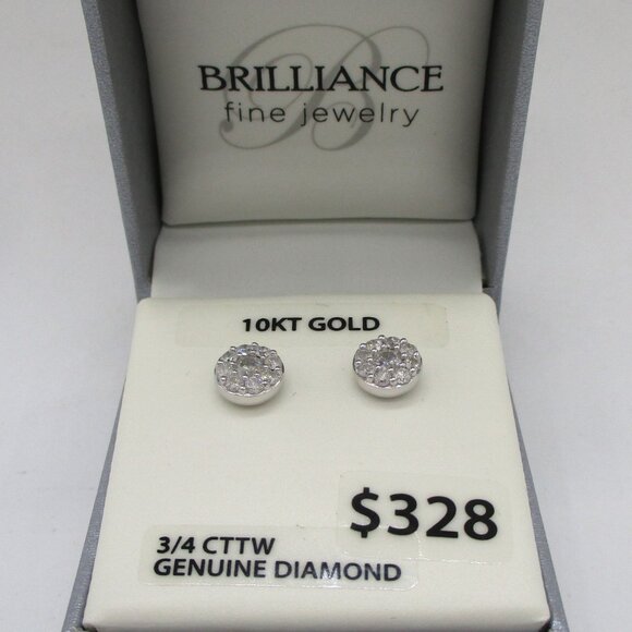 Brilliance Fine Jewelry 10KT White Gold 3/4 CTTW Genuine Diamond Stud Earrings - Picture 2 of 7